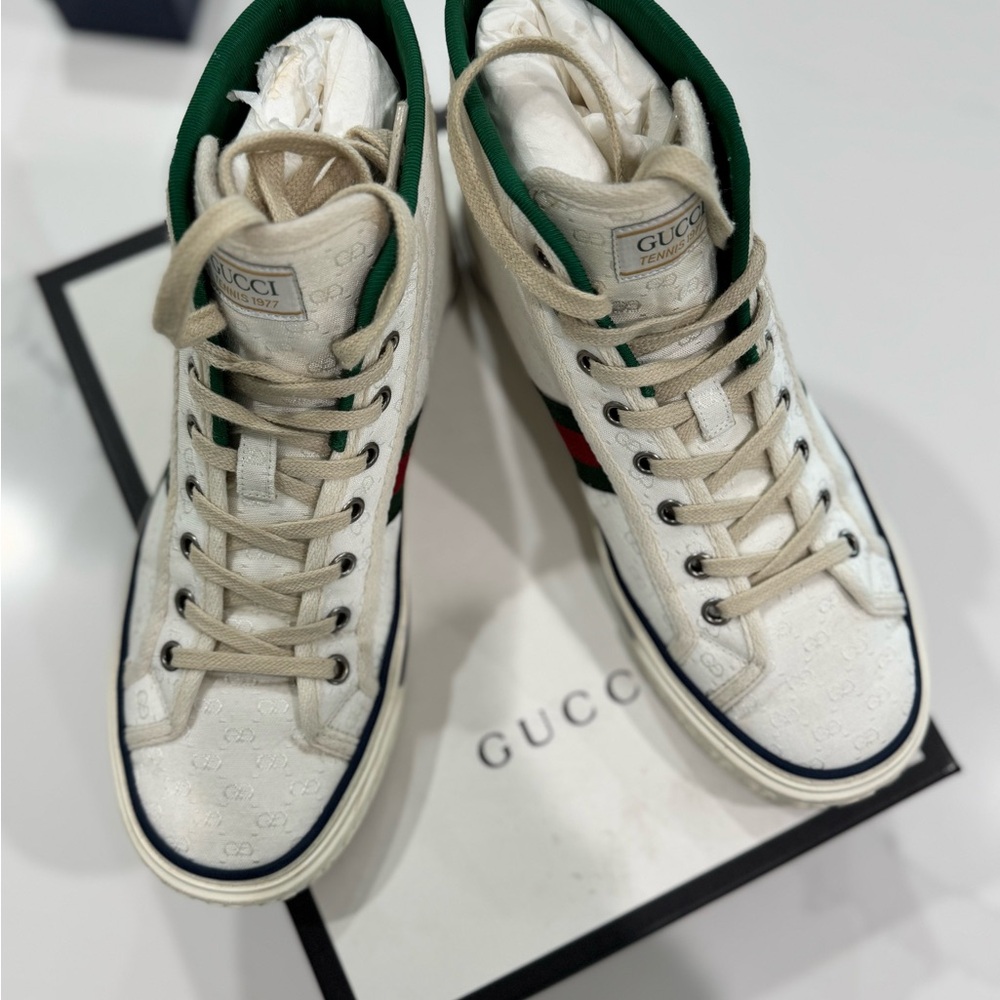 Gucci White and Green High-Top Sneakers